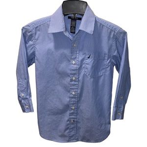 Nautica Boys Blue and White Stripe Long Sleeve Button Down Dress Shirt 8